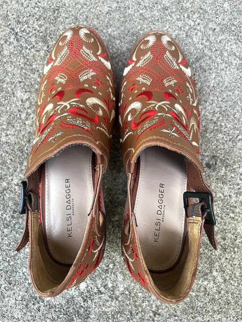 Kelsi Dagger Embroidered Pointed-Toe Heels Brown & Red US 8